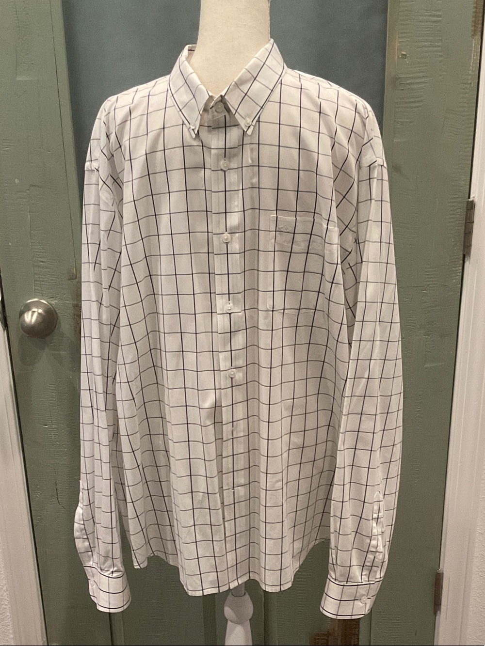 Dockers White Shirt with Navy Windowpane Check